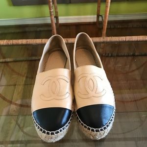 Chanel Lambskin CC Espadrilles 37 Beige Black